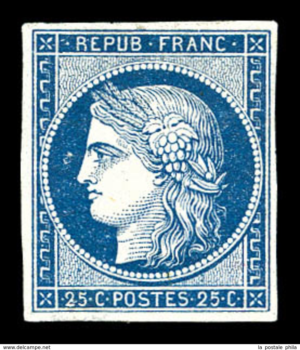 (*) N°4a, 25c Bleu Foncé. TTB (certificat)  Qualité: (*)  Cote: 5000 Euros - 1849-1850 Cérès