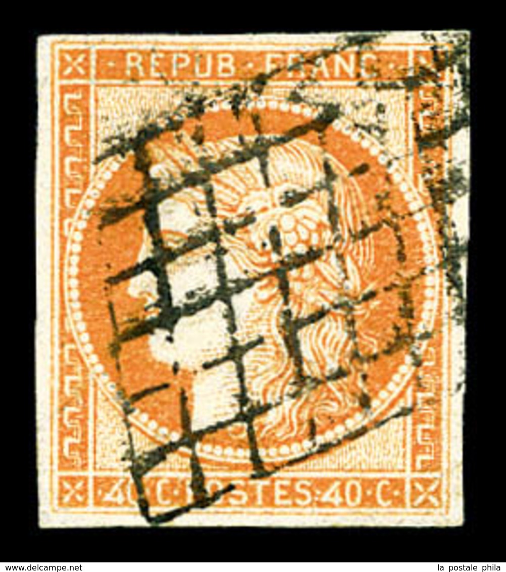 O N°5d, 40c Orange Avec '4' Retouché, Oblitération Grille, R.R. SUP (signé Calves/Brun/Scheller/certificats)  Qualité: O - 1849-1850 Ceres