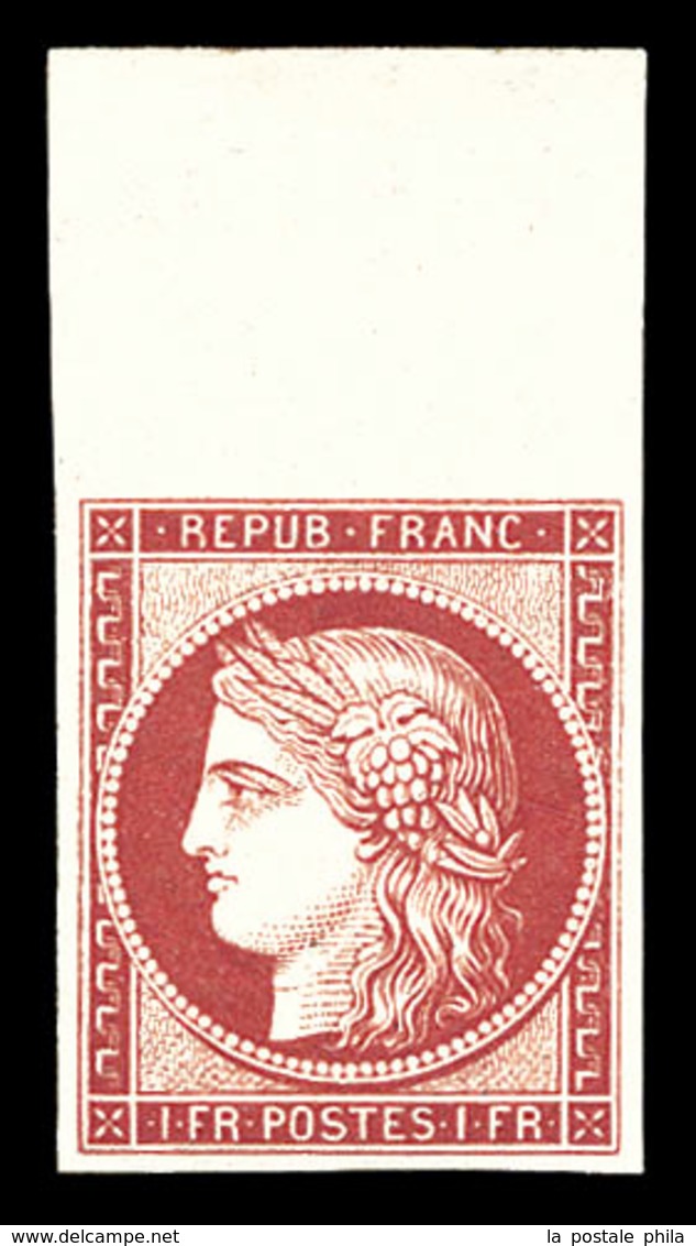 ** N°6f, 1f Carmin, Impression De 1862, Grand Bord De Feuille, Fraîcheur Postale. SUP (certificat)  Qualité: ** - 1849-1850 Cérès