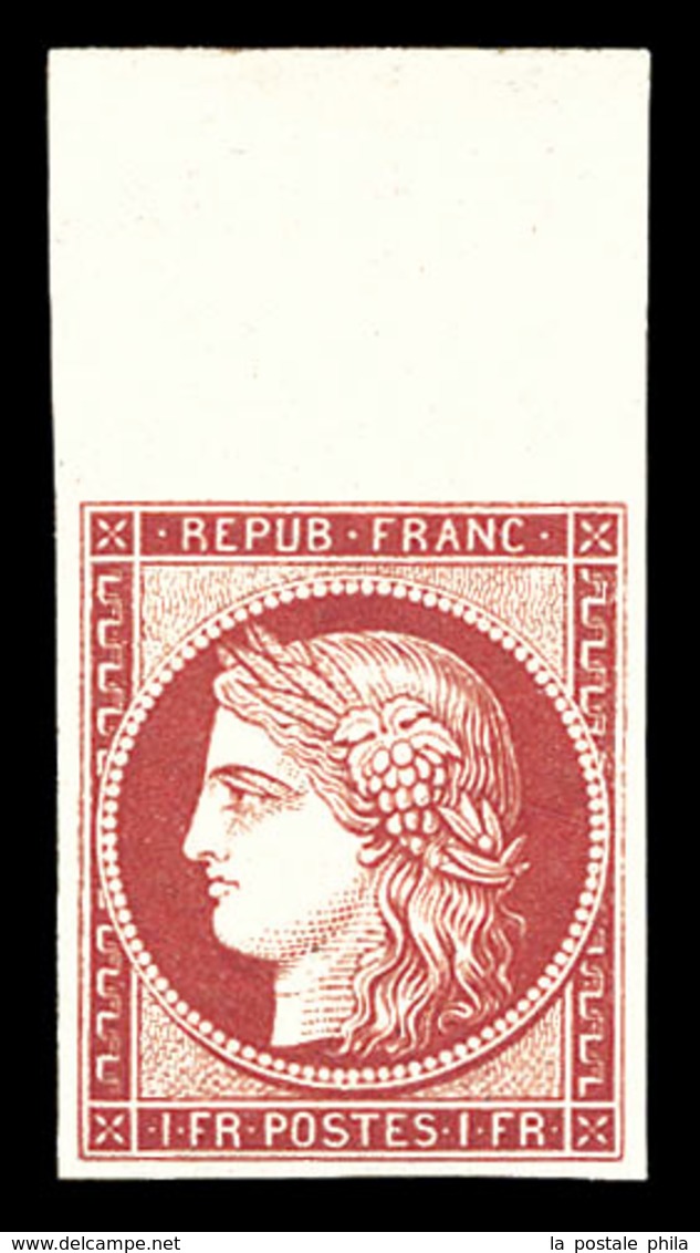 ** N°6f, 1f Carmin, Impression De 1862, Grand Bord De Feuille, Fraîcheur Postale. SUP (certificat)  Qualité: ** - 1849-1850 Ceres