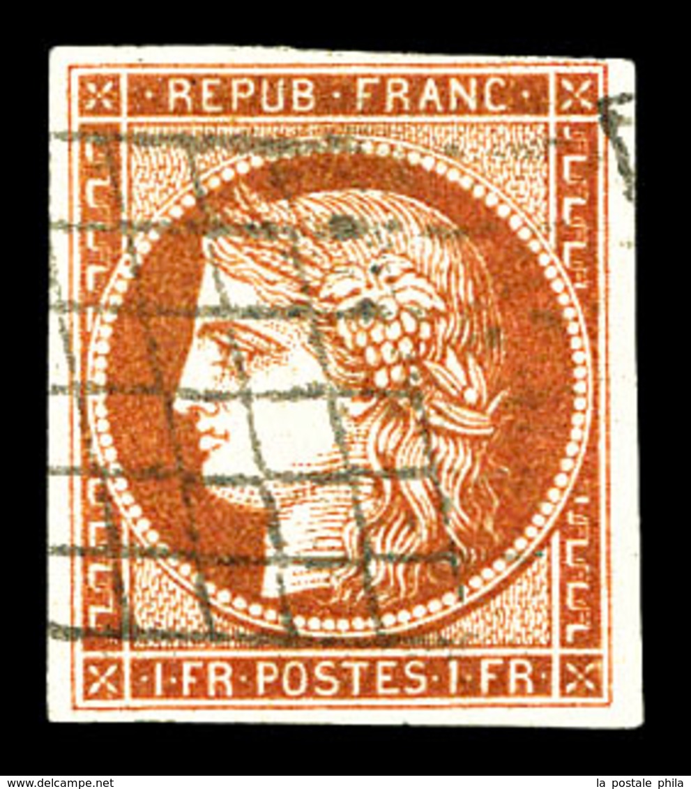 O N°7B, 1F Vermillon Terne, Quatre Belles Marges Et Oblitération Légère, Très Jolie Pièce. SUP. R.R. (certificats)  Qual - 1849-1850 Ceres