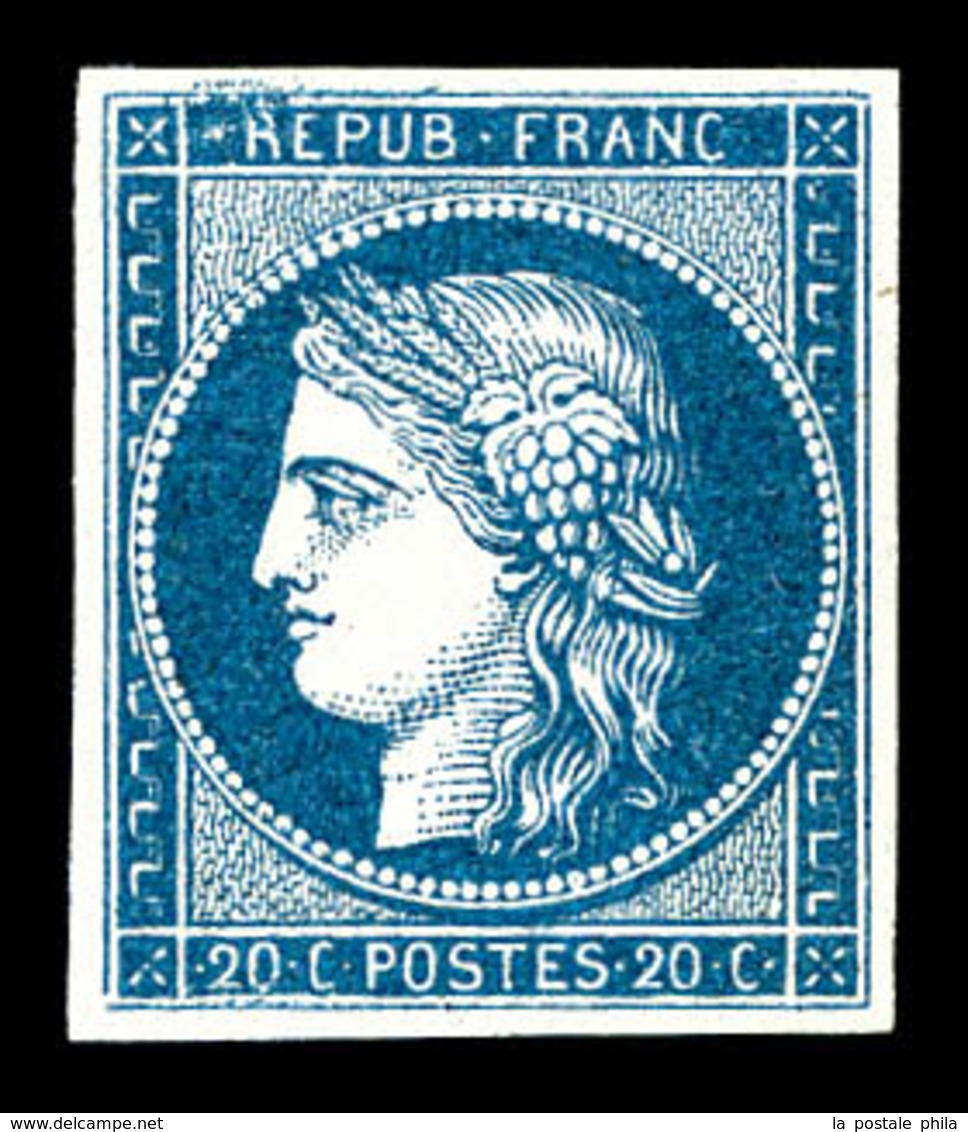 * N°8a, Non émis, 20c Bleu Foncé, Grande Fraîcheur, R.R. SUP (signé Brun/certificat)  Qualité: *  Cote: 4000 Euros - 1849-1850 Cérès
