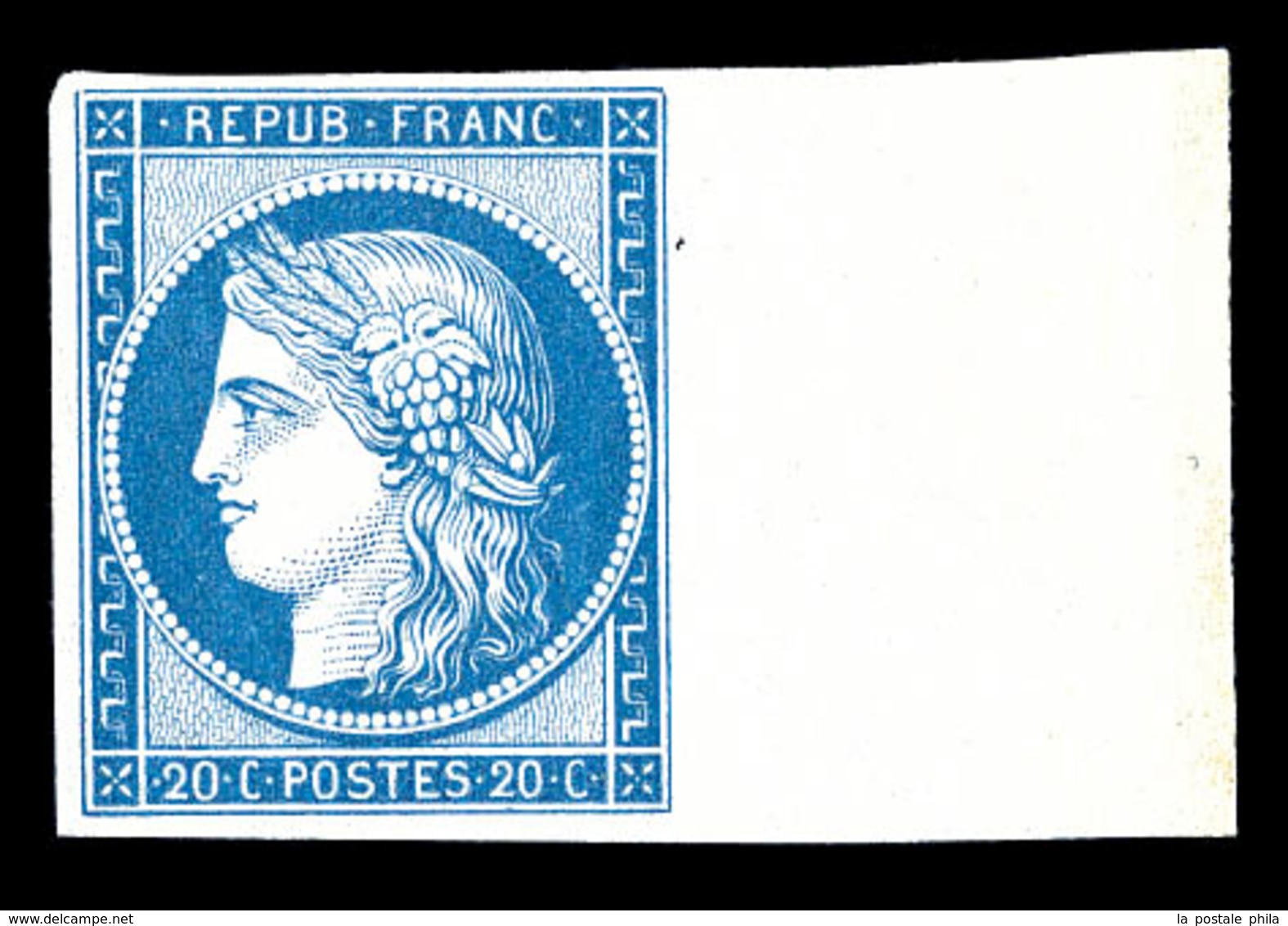 ** N°8f, Non émis, 20c Bleu Impression De 1862 Bord De Feuille Latéral, Fraîcheur Postale, SUPERBE (certificat)   Qualit - 1849-1850 Ceres