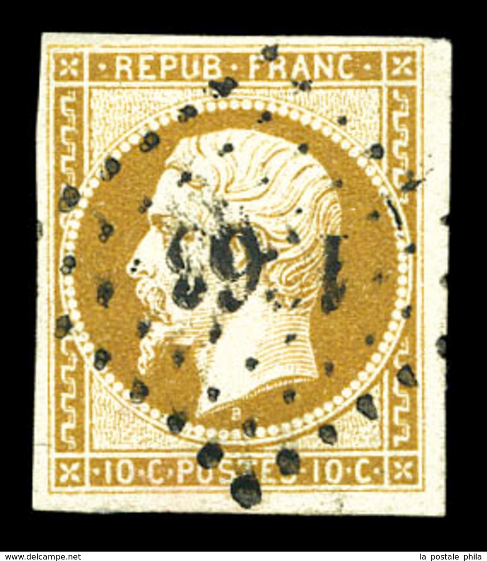 O N°9, 10c Bistre-jaune, Obl Pc, TTB (certificat)  Qualité: O  Cote: 850 Euros - 1852 Luis-Napoléon