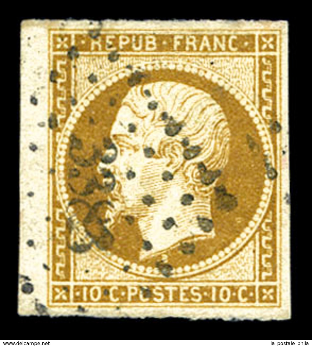 O N°9a, 10c Bistre-brun Obl Pc '3383', Petit Bord De Feuille Latéral. TTB (signé Scheller/certificat)  Qualité: O - 1852 Luigi-Napoleone
