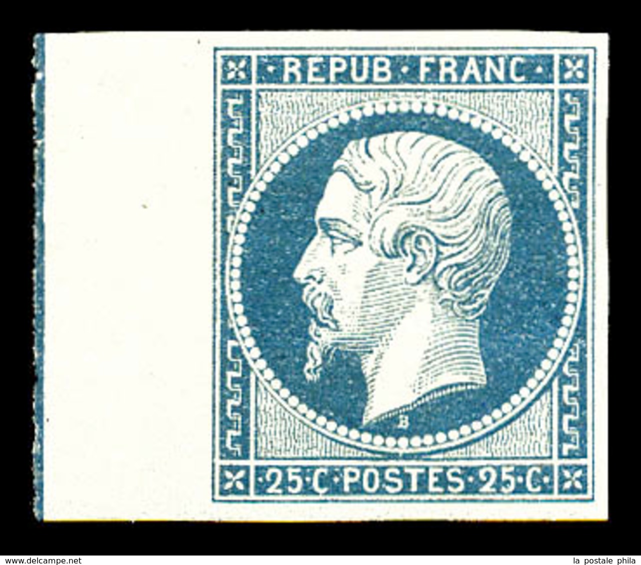 ** N°10b, 25c Bleu Bord De Feuille Avec Ligne D'encadrement, Neuf, Pleine Gomme D'origine, Très Léger Clair Dans La Marg - 1852 Louis-Napoleon