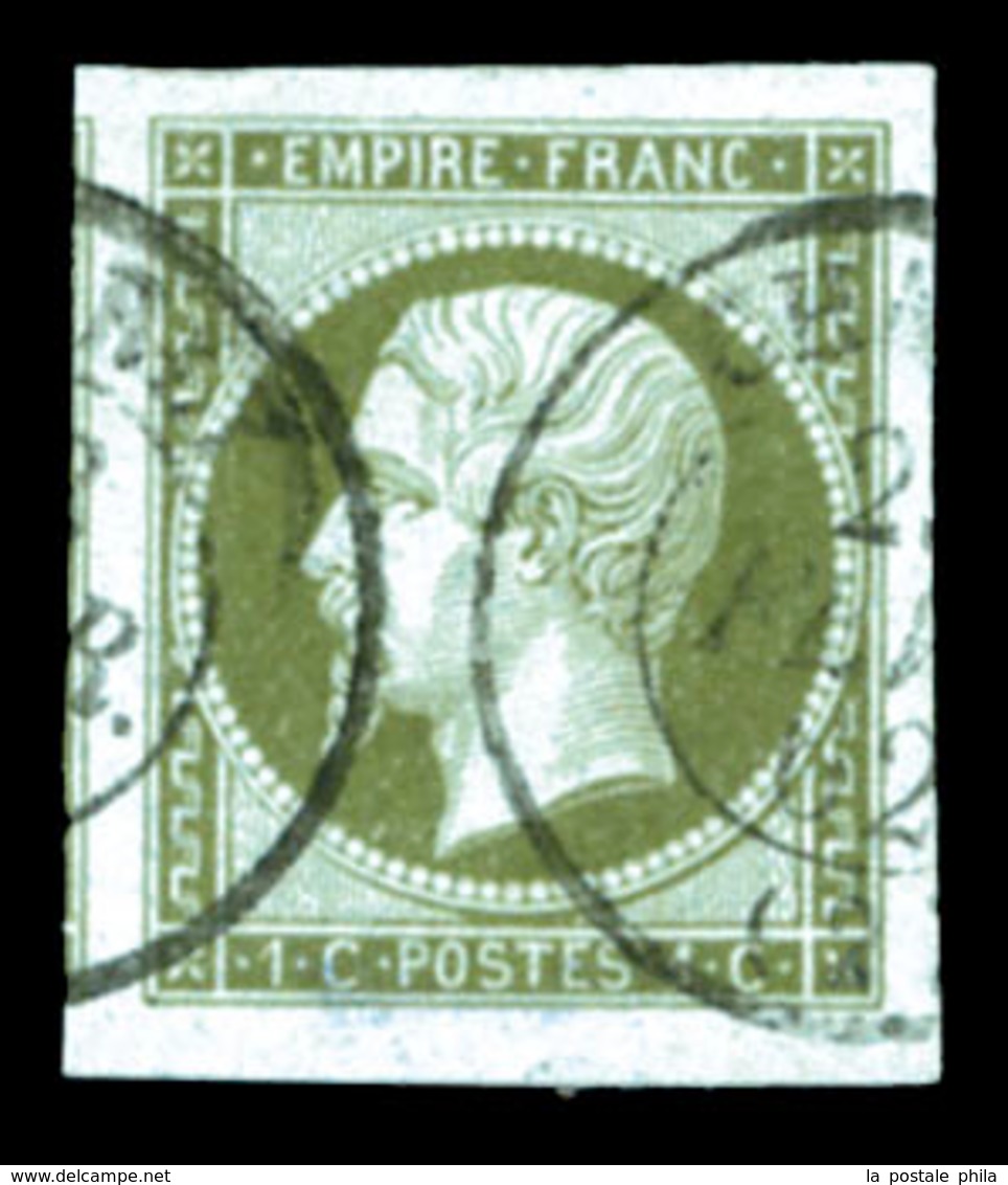 O N°11, 1c Olive, Quatre Grandes Marges Avec Voisin, Pièce Choisie (signé Scheller/certificat)  Qualité: O - 1853-1860 Napoleone III