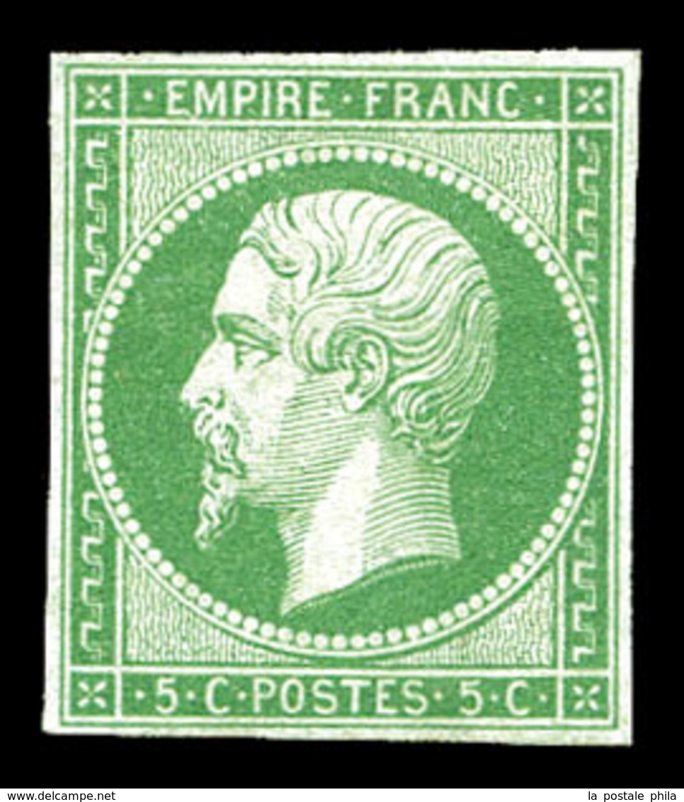 * N°12, 5c Vert. TB (certificat)  Qualité: *  Cote: 1400 Euros - 1853-1860 Napoleon III