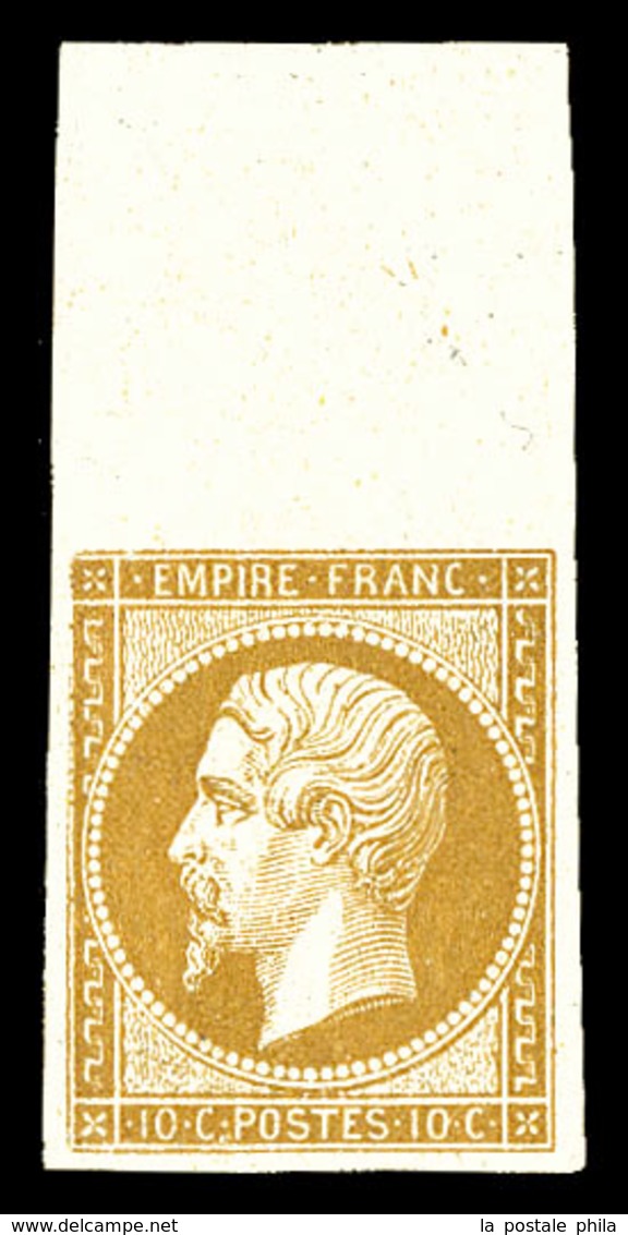 ** N°13A, 10c Bistre Type I, Grand Bord De Feuille Supérieur, Fraîcheur Postale. SUP. R. (signé Calves/Brun/certificat)  - 1853-1860 Napoleon III