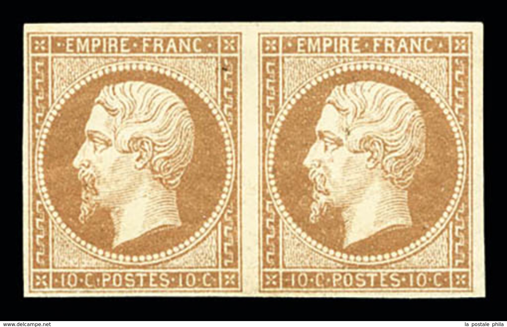 * N°13B, 10c Brun Clair Type II En Paire Horizontale Quasi **, Fraîcheur Postale, SUP (certificat)  Qualité: *  Cote: 22 - 1853-1860 Napoléon III.