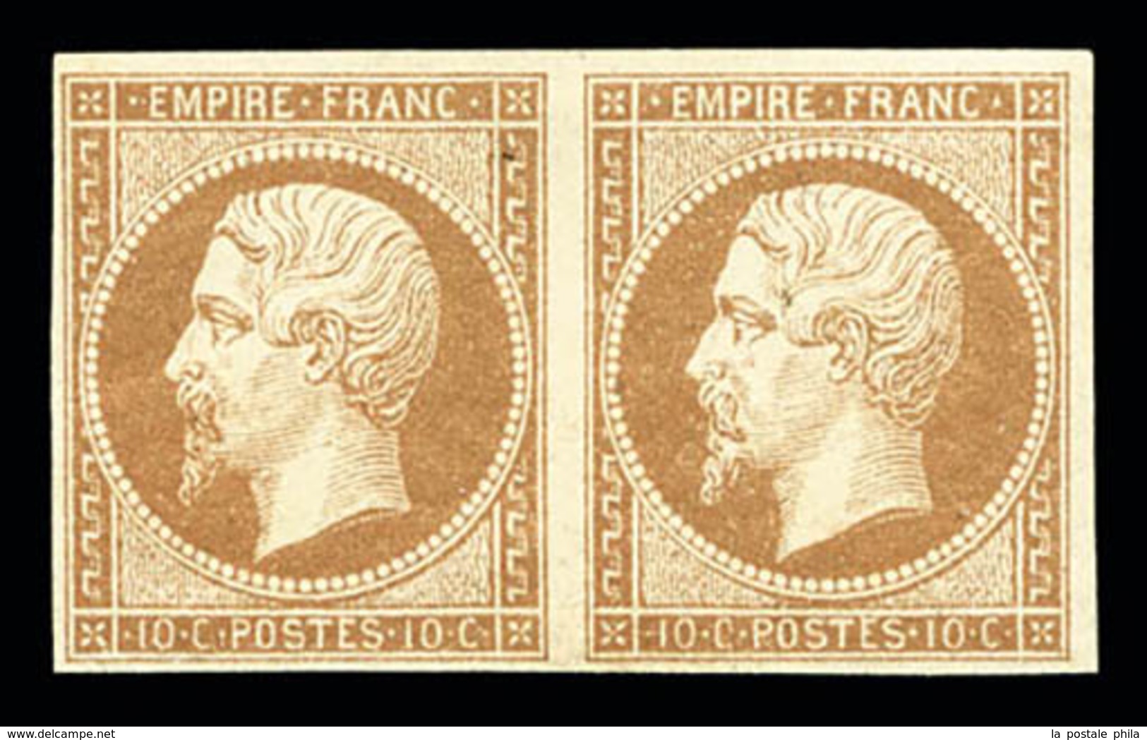 * N°13B, 10c Brun Clair Type II En Paire Horizontale Quasi **, Fraîcheur Postale, SUP (certificat)  Qualité: *  Cote: 22 - 1853-1860 Napoleon III