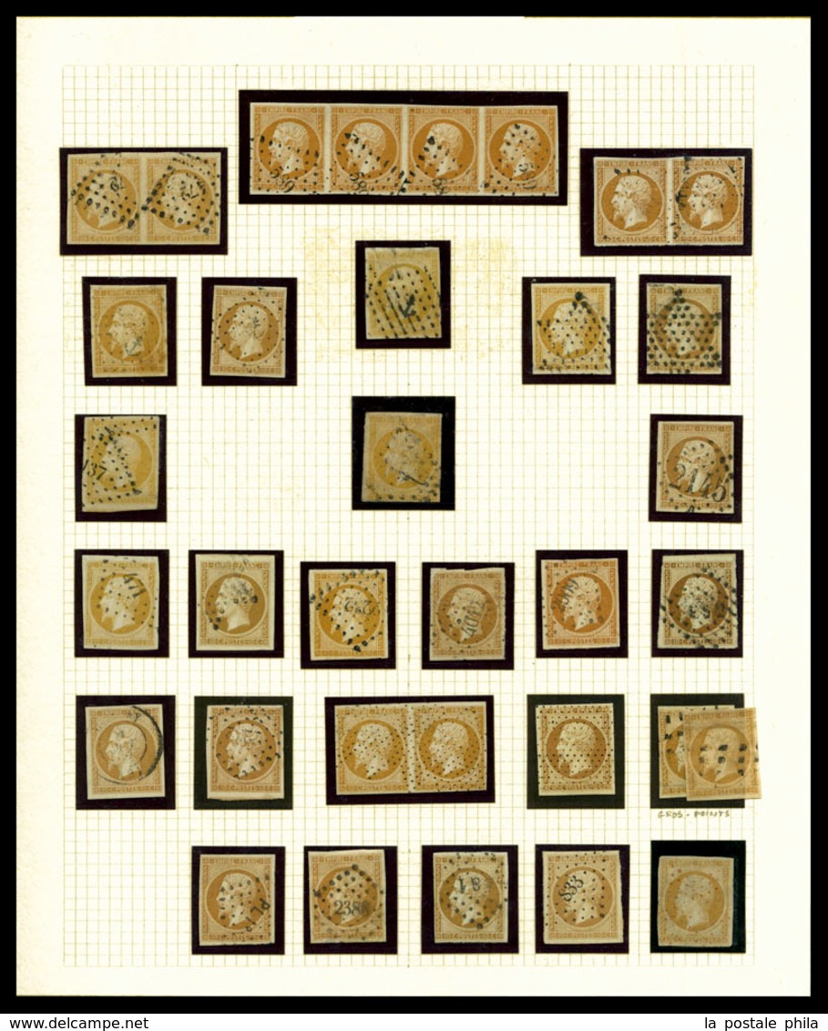O 10c Empire: Ensemble De 42 Exemplaires Dont Lettres, Nuances, Oblitérations, Piquages... à étudier  Qualité: O - 1853-1860 Napoleon III