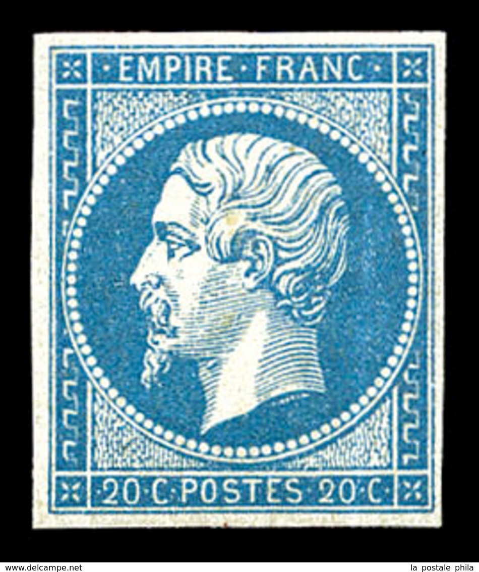 ** N°14A, 20c Bleu Type I. TTB (signé Brun/certificat)  Qualité: ** - 1853-1860 Napoleon III