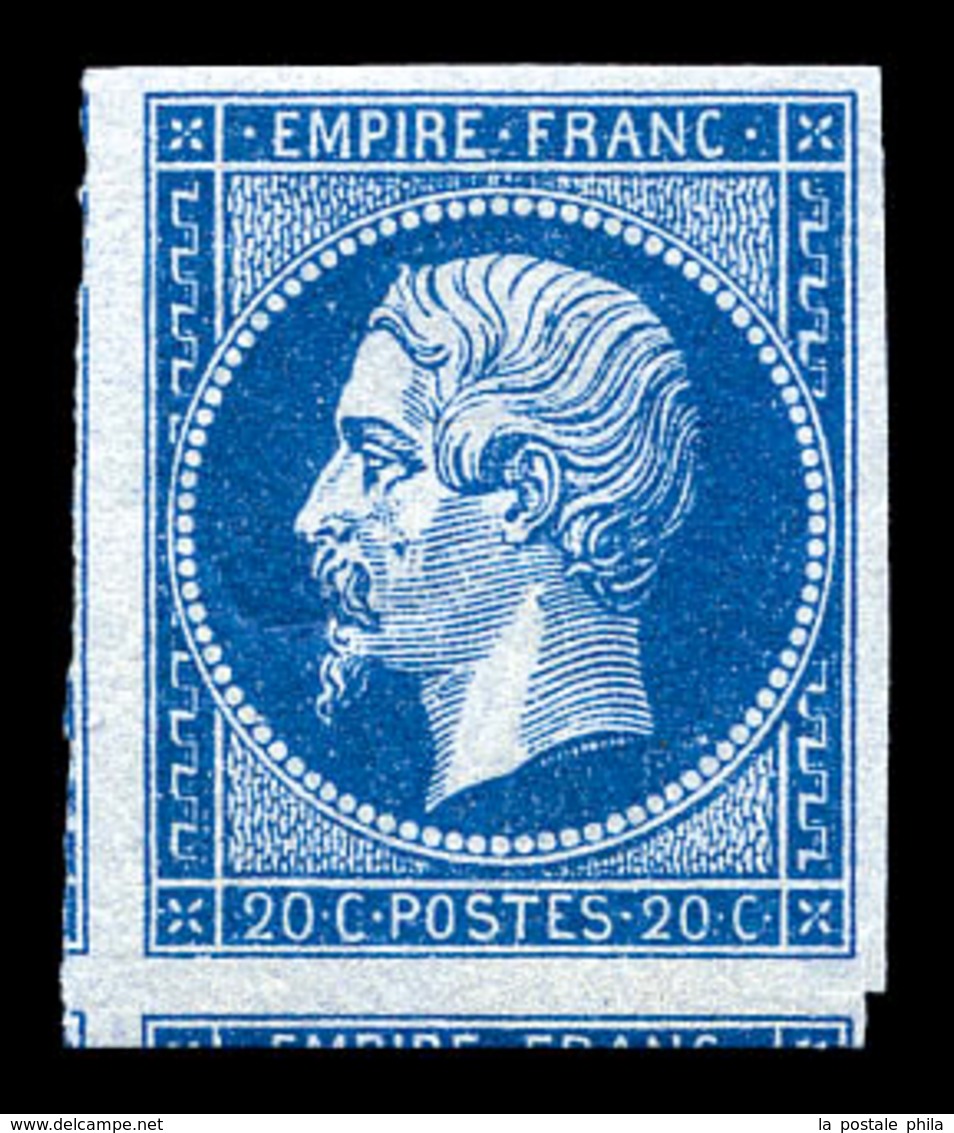 ** N°14A, 20c Bleu, Infime Froissure De Gomme, Grandes Marges Avec 3 Voisins. SUP (certificat)  Qualité: ** - 1853-1860 Napoléon III