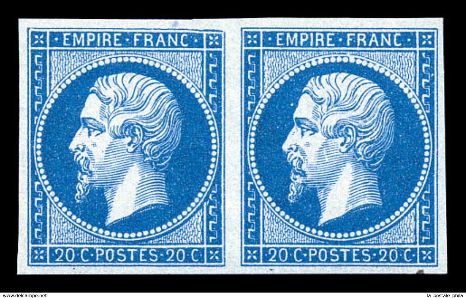 ** N°14B, 20c Type II En Paire, Quatre Belles Marges équilibrées, Fraîcheur Postale. SUP (signé Calves/certificat)  Qual - 1853-1860 Napoléon III