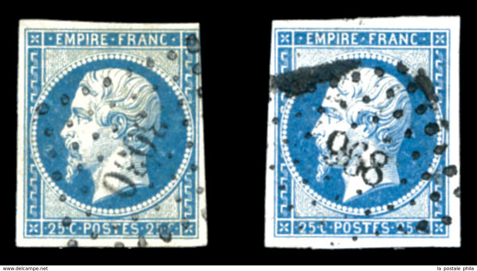 O N°15/a, 25c Empire: Bleu Et Bleu-laiteux, Les 2 Exemplaires TB  Qualité: O  Cote: 600 Euros - 1853-1860 Napoleon III