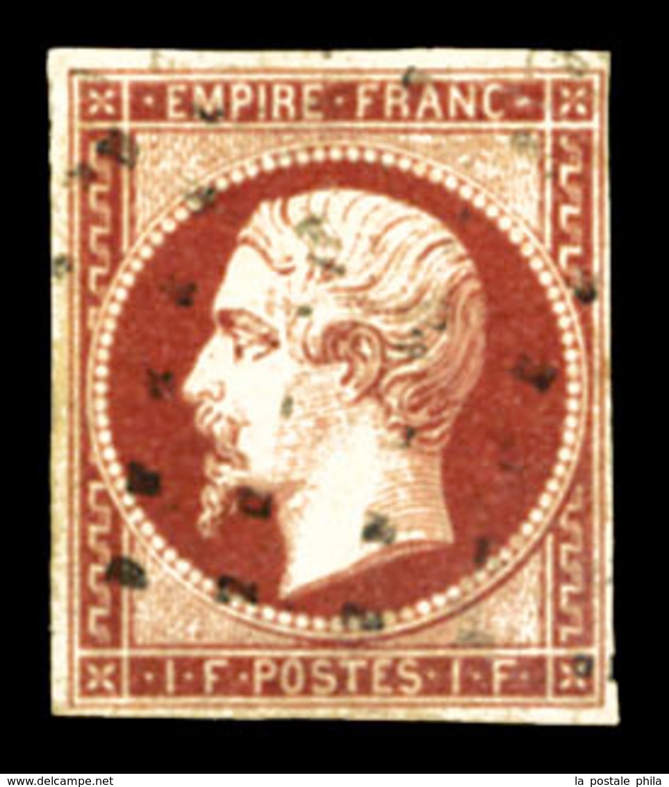 O N°18, 1F Carmin Obl Gros Points, Infime Froissure. TB (signé Scheller/Thiaude/certificat)  Qualité: O  Cote: 3500 Euro - 1853-1860 Napoléon III