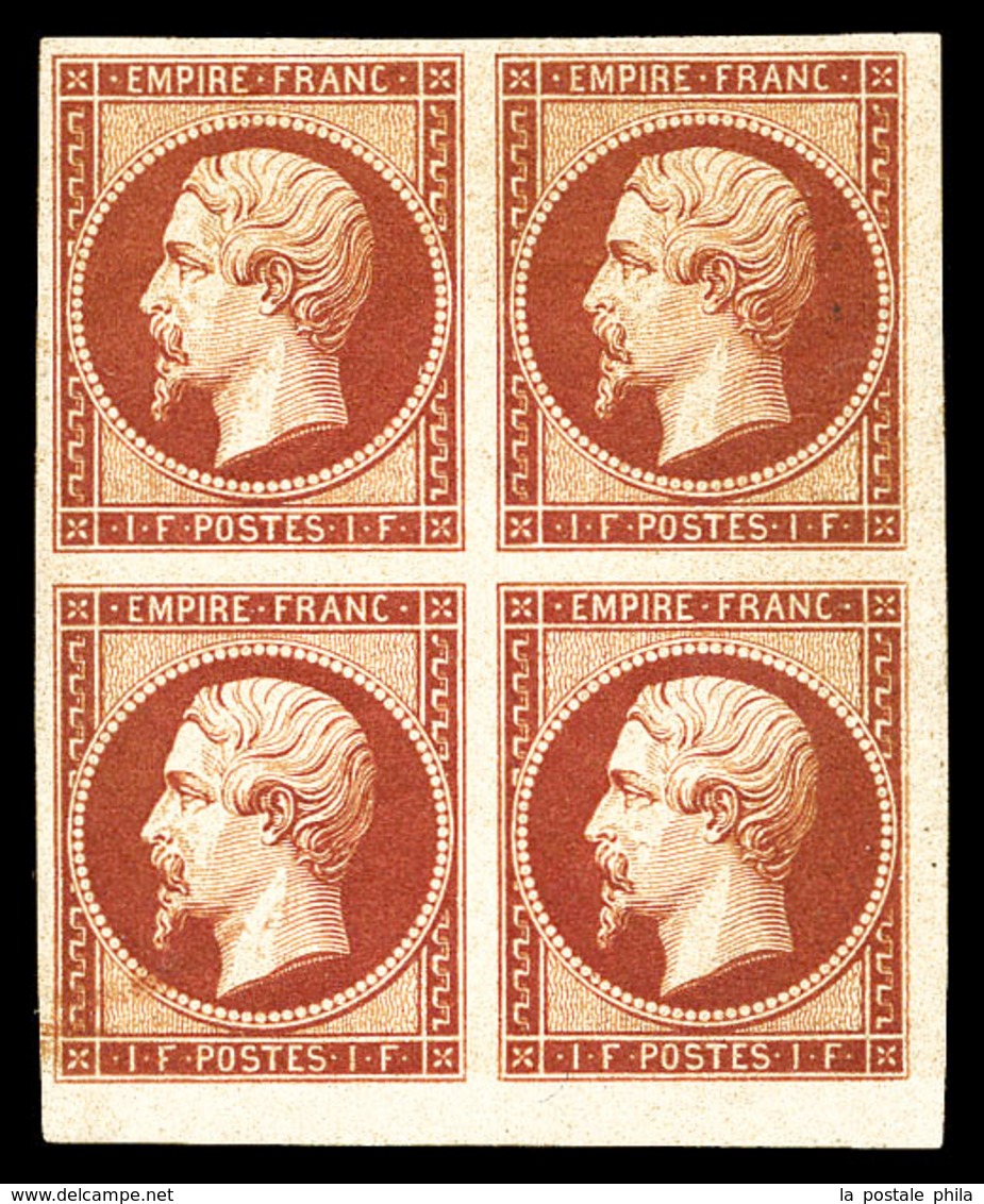 * N°18d, 1F Carmin Impression De 1862 En Bloc De Quatre Bord De Feuille (2ex*), Grandes Marges, Fraîcheur Postale, SUPER - 1853-1860 Napoléon III