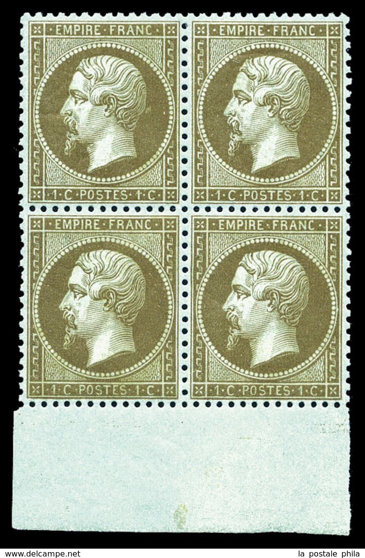 ** N°19b, 1c Mordoré En Bloc De Quatre, Fraîcheur Postale, Très Bon Centrage. SUP (signé Calves/certificat)  Qualité: ** - 1862 Napoleon III