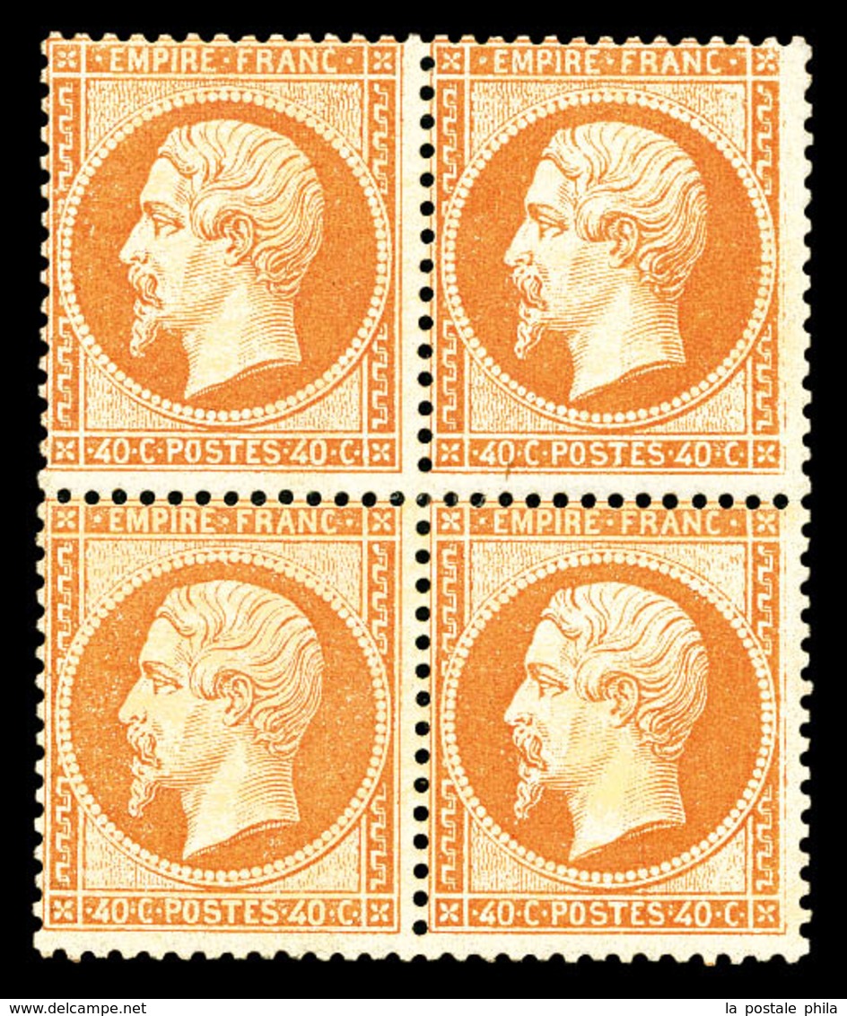 * N°23, 40c Orange, Bloc De Quatre. TTB (signé Calves/certificat)  Qualité: *  Cote: 13500 Euros - 1862 Napoleon III