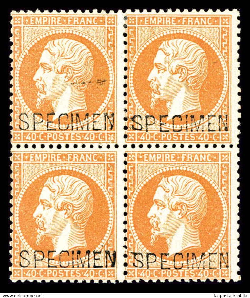 ** N°23d, 40c Orange Surchargé 'SPECIMEN' En Bloc De Quatre (2ex*), Fraîcheur Postale. R.R. SUP (certificat)  Qualité: * - 1862 Napoléon III