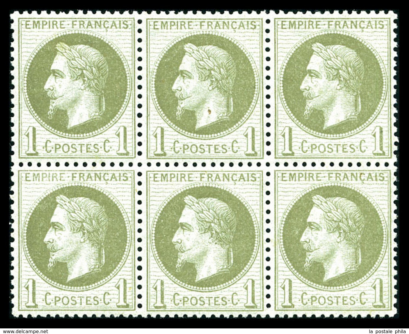 ** N°25, 1c Bronze En Bloc De Six (1ex*), Fraîcheur Postale, Très Bon Centrage. SUP (certificat)  Qualité: ** - 1863-1870 Napoleone III Con Gli Allori