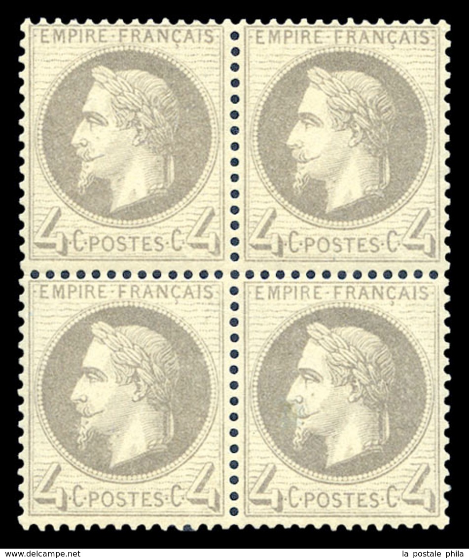 * N°27B, 4c Gris Type II, Bloc De Quatre. TB (certificat)  Qualité: *  Cote: 1500 Euros - 1863-1870 Napoleon III With Laurels