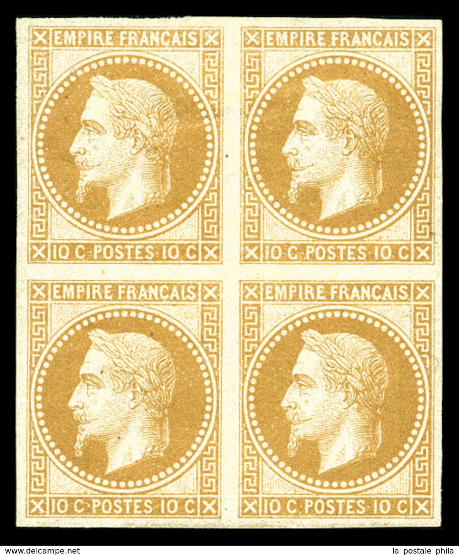 ** N°28Aa, 10c Bistre Impression De Rothschild En Bloc De Quatre (2ex*), Fraîcheur Postale. TTB. (certificat)  Qualité:  - 1863-1870 Napoléon III. Laure