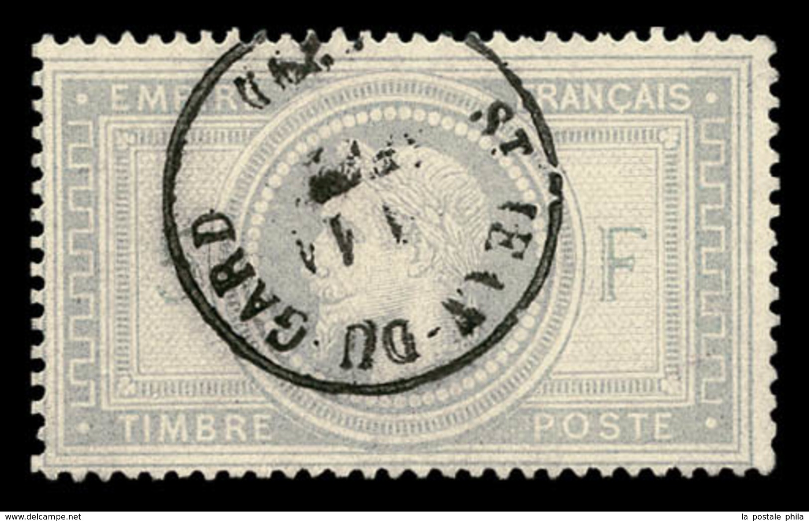O N°33, 5F Violet-gris Obl Càd Central De St Jean Du Gard, SUP (signé/certificat)  Qualité: O  Cote: 1100 Euros - 1863-1870 Napoleon III Gelauwerd
