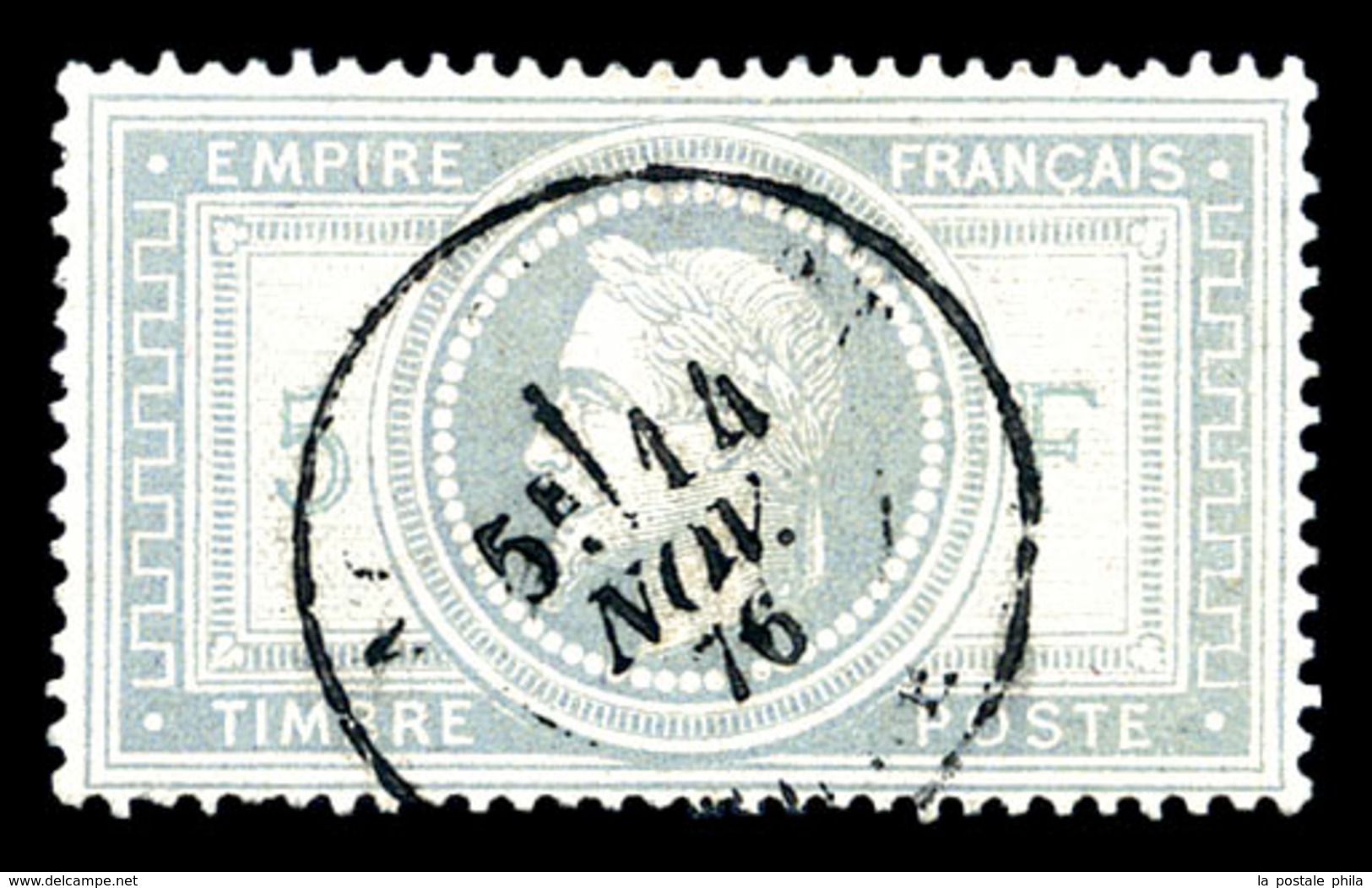 O N°33, 5F Violet-gris Obl Càd Central, SUP (signé Scheller/certificat)  Qualité: O  Cote: 1150 Euros - 1863-1870 Napoleon III Gelauwerd