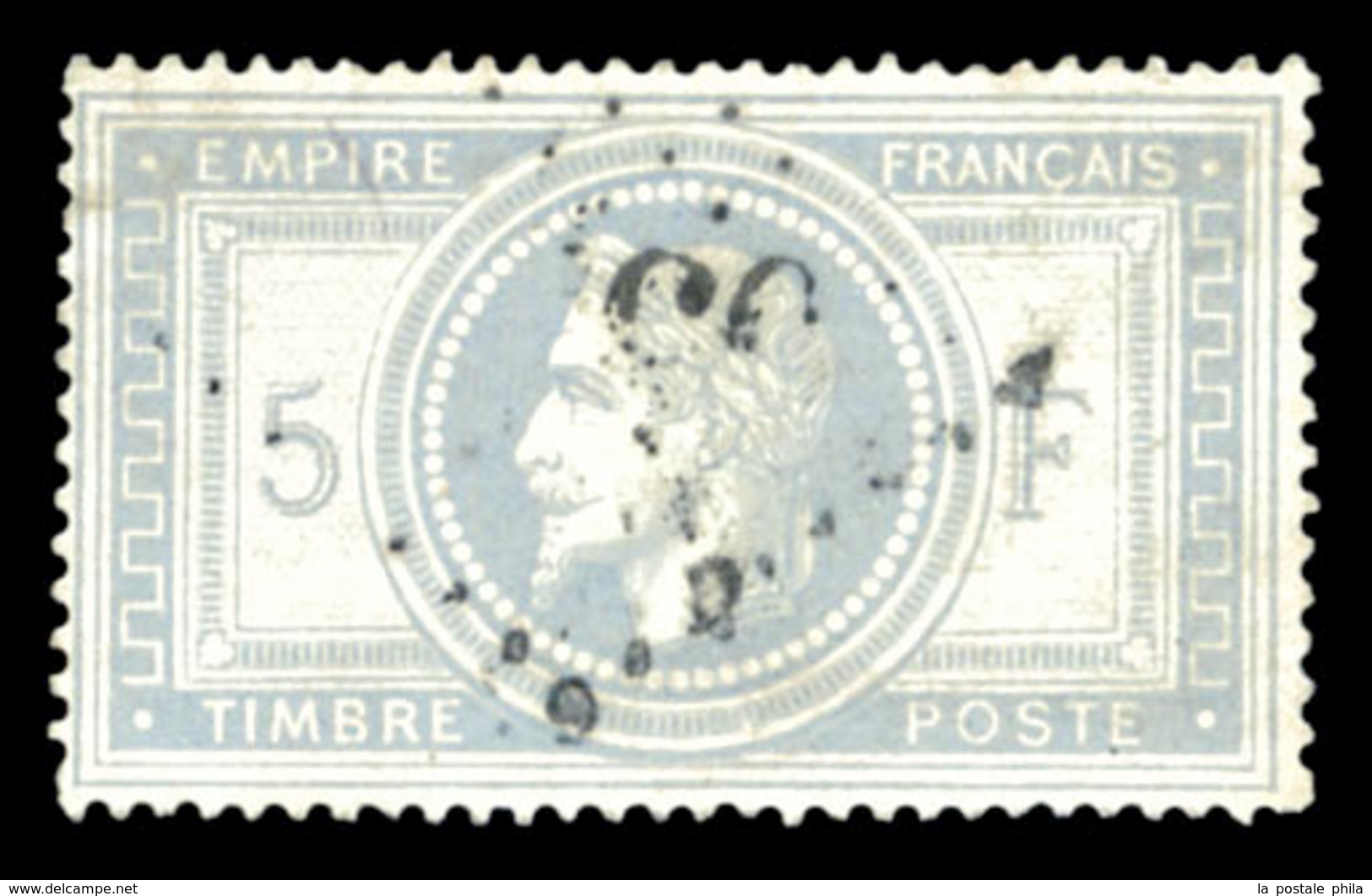 O N°33, 5F Violet-gris Obl Lègère. SUP (signé Blanc/Scheller/certificat)  Qualité: O  Cote: 1150 Euros - 1863-1870 Napoleon III With Laurels