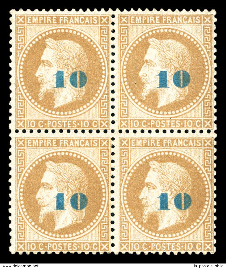 ** N°34a, Non émis, 10c Sur 10c Bistre Surcharge Bleu-pâle, Bloc De Quatre Bon Centrage (2ex*), Fraîcheur Postale. SUP.  - 1871-1875 Cérès