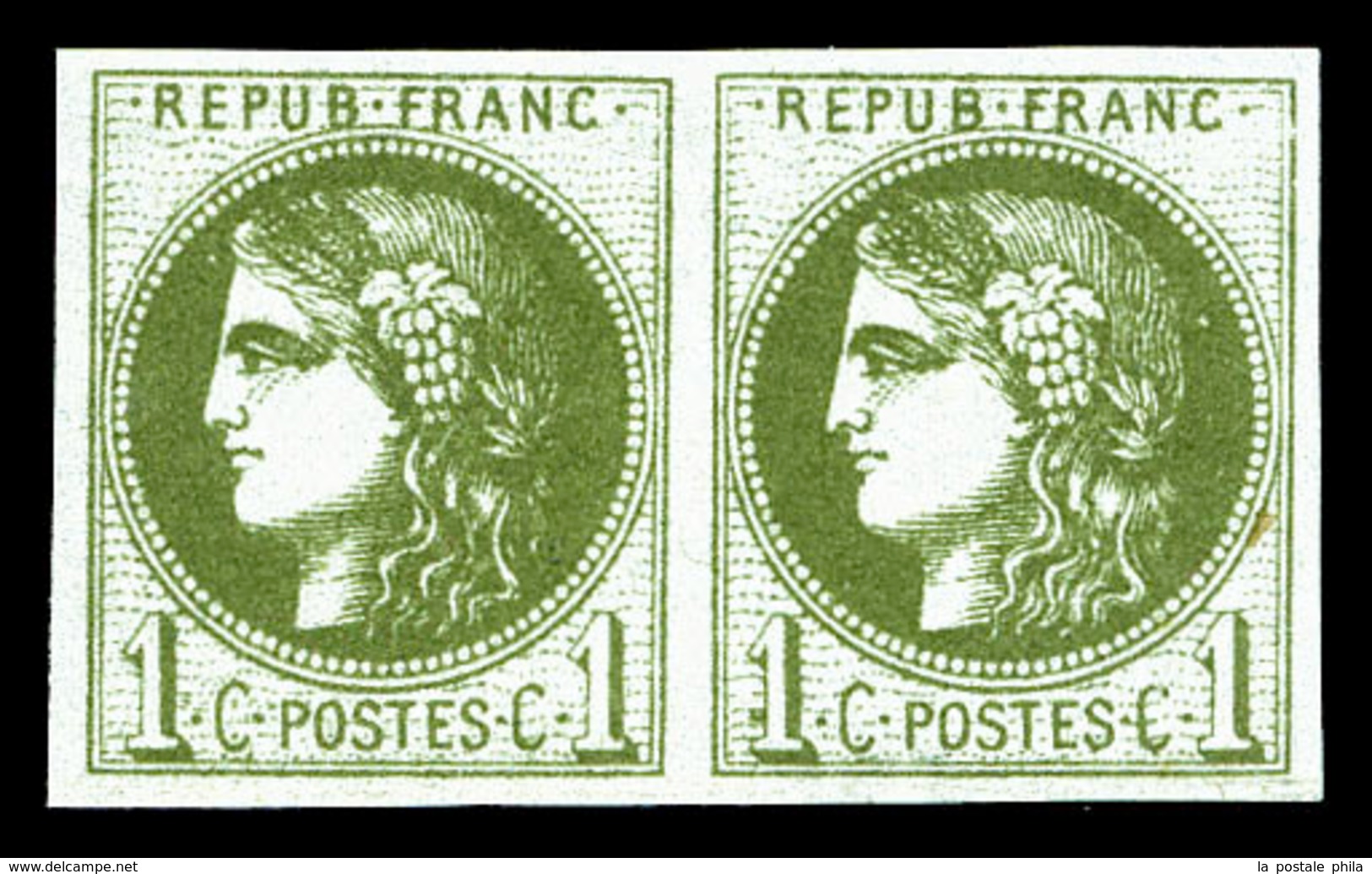 ** N°39A, 1c Olive Report 1 En Paire, Fraîcheur Postale, SUP (certificat)  Qualité: ** - 1870 Bordeaux Printing