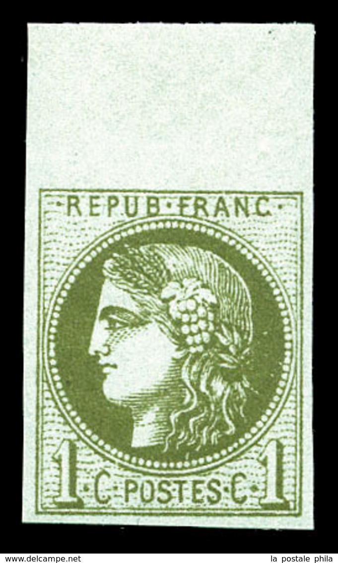** N°39B, 1c Olive Rep 2, Bord De Feuille, Fraîcheur Postale. SUP  Qualité: ** - 1870 Bordeaux Printing