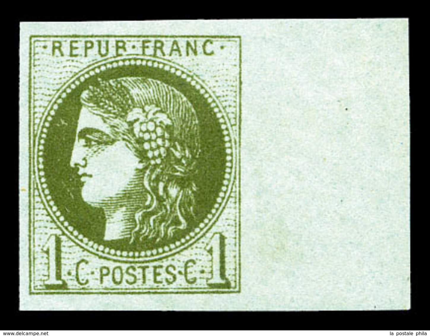 * N°39B, 1c Olive Report 2, Bord De Feuille Latéral Droit, Pièce Choisie (certificat)  Qualité: * - 1870 Ausgabe Bordeaux