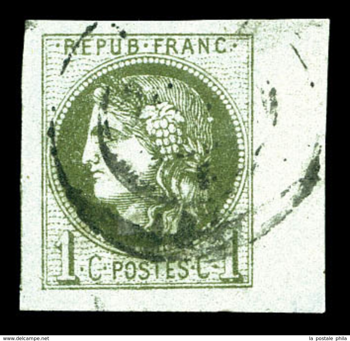 O N°39B, 1c Olive Report 2 Bdf, Très Grandes Marges, Pièce Choisie. SUP (signé/certificat)  Qualité: O - 1870 Bordeaux Printing