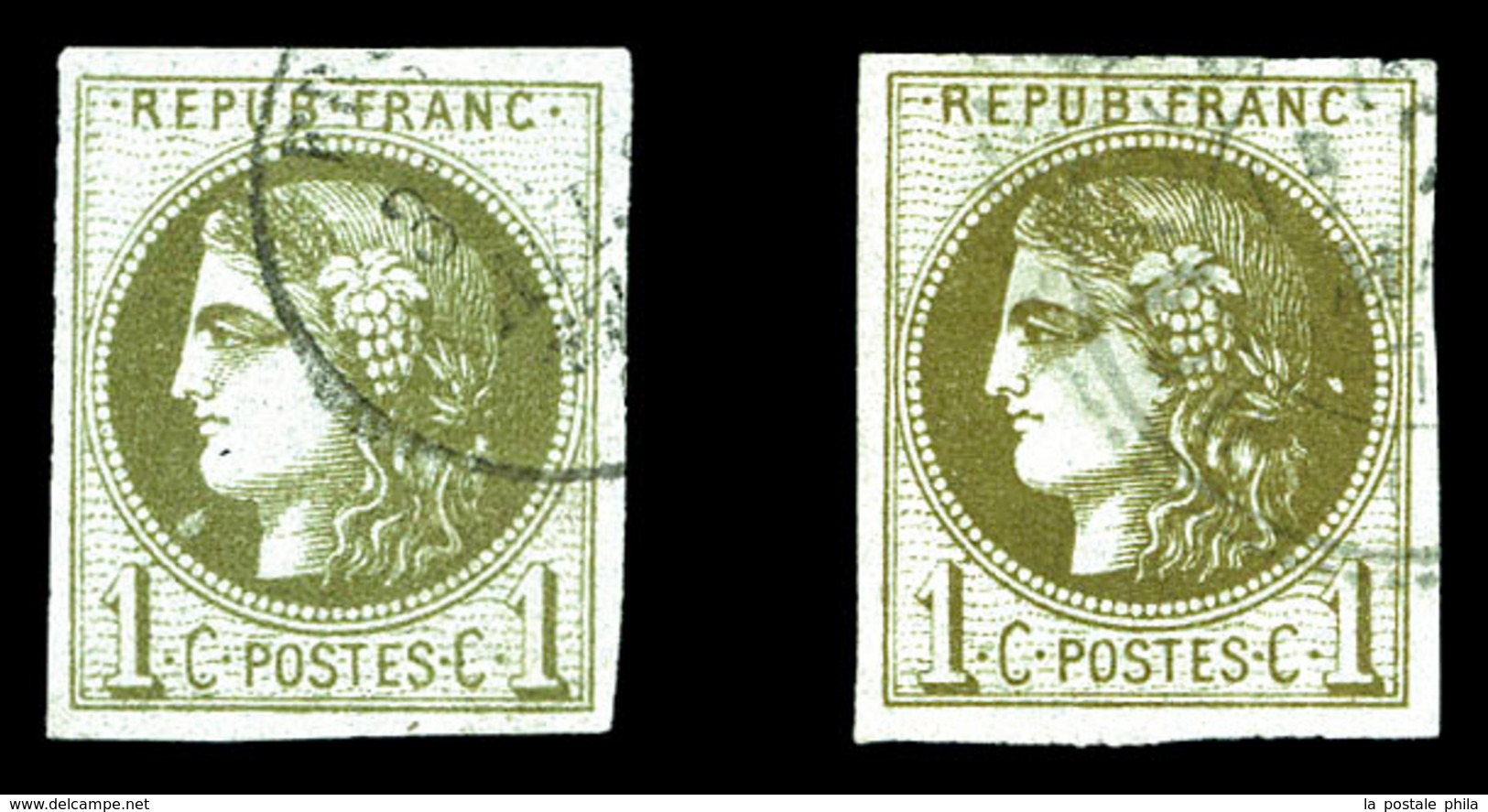 O N°39C/Cc, 1c Report 3, Olive Et Bronze, Les 2 Exemplaires TB  Qualité: O  Cote: 480 Euros - 1870 Bordeaux Printing