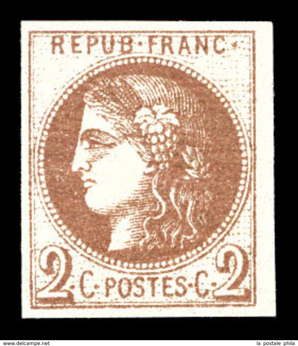 ** N°40A, 2c Chocolat Clair Report 1, Petit Bord De Feuille Latéral Droit, Fraîcheur Postale. SUP (signé/certificat)  Qu - 1870 Uitgave Van Bordeaux