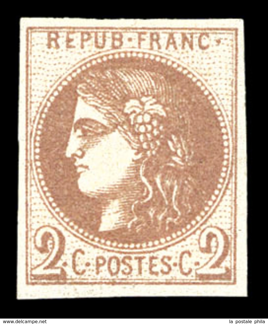 * N°40A, 2c Chocolat Clair Report 1, Fraîcheur Postale. SUP (signé/certificat)  Qualité: *  Cote: 1750 Euros - 1870 Bordeaux Printing
