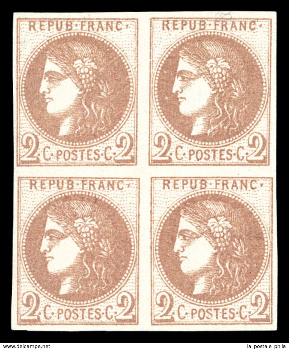 (*) N°40A, 2c Chocolat Clair Report 1 En Bloc De Quatre. SUP. R. (certificats)  Qualité: (*) - 1870 Bordeaux Printing