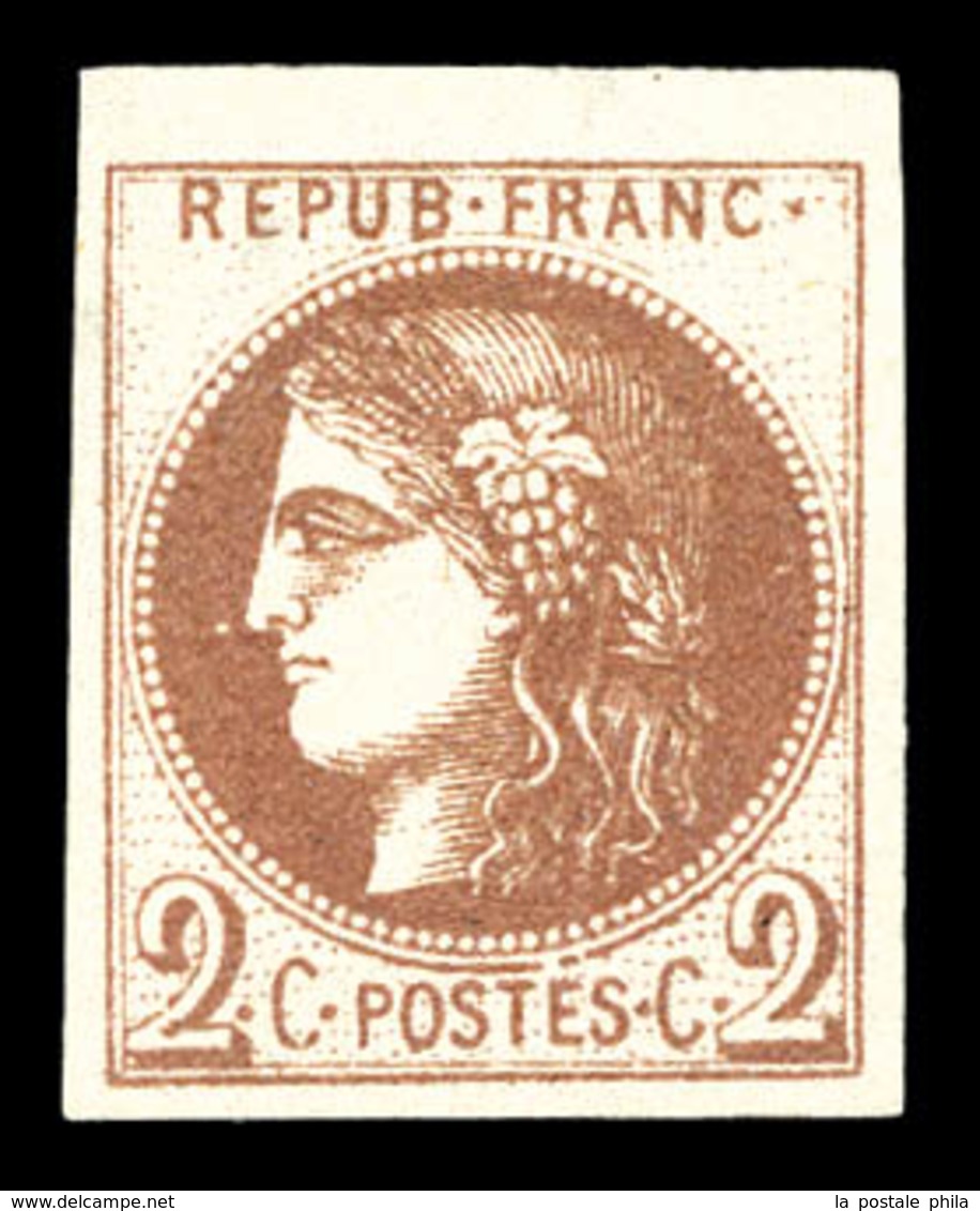(*) N°40A, 2c Chocolat Clair Rep I Bdf, Pelurage Sinon TB (certificat)  Qualité: (*) - 1870 Bordeaux Printing