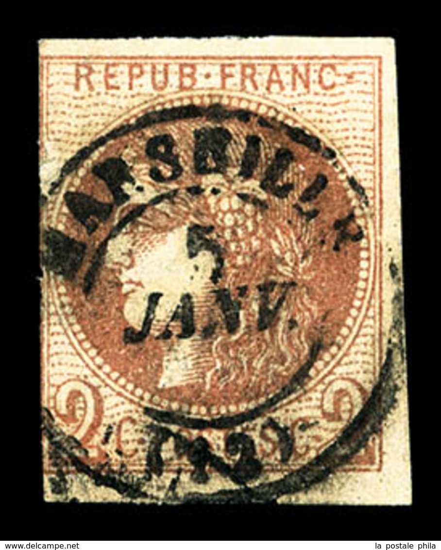 O N°40Aa, 2c Chocolat Report 1, Marge De Gauche Effleurée Sinon TB (signé/certificat)  Qualité: O  Cote: 1500 Euros - 1870 Ausgabe Bordeaux