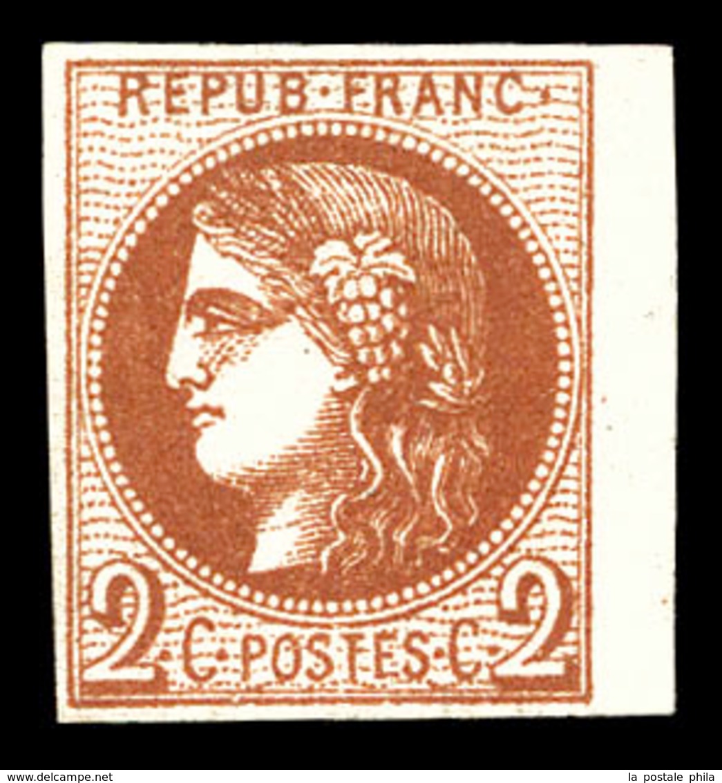 ** N°40B, 2c Brun-rouge Rep 2, Bdf Latéral, Fraîcheur Postale. SUP (certificat)  Qualité: ** - 1870 Ausgabe Bordeaux