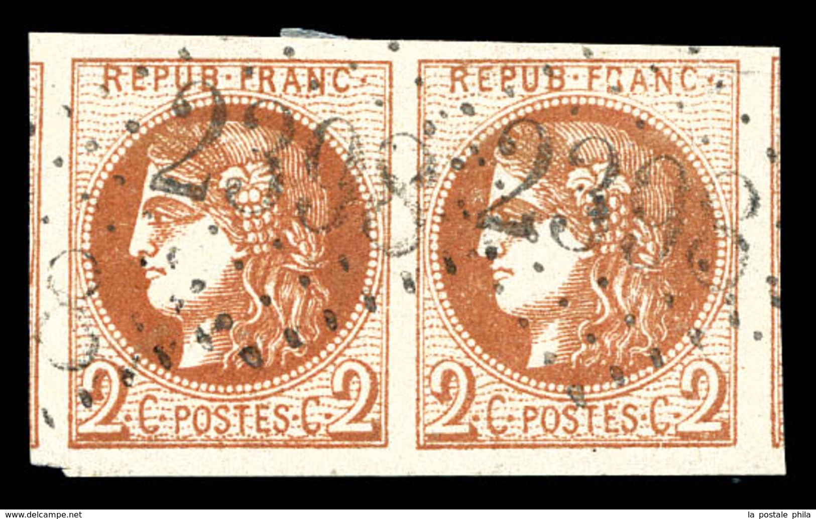 O N°40B, 2c Brun-rouge En Paire Horizontale, Très Grandes Marges Avec Voisins. SUP. R. (signé Calves/certificat)  Qualit - 1870 Emission De Bordeaux