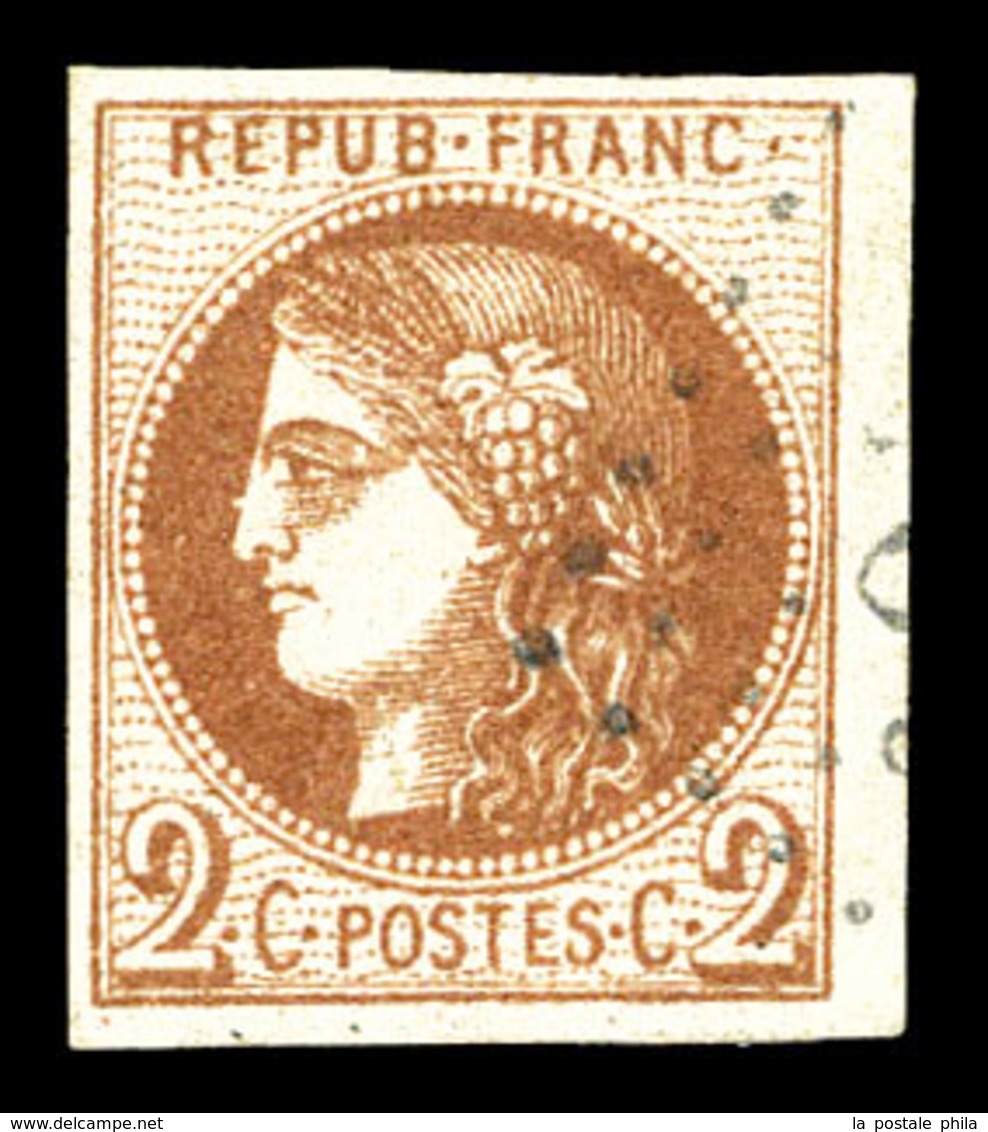 O N°40B, 2c Brun-rouge Rep 2, Petit Bdf Latéral, Obl Légère. TTB (signé Brun)  Qualité: O  Cote: 330 Euros - 1870 Bordeaux Printing