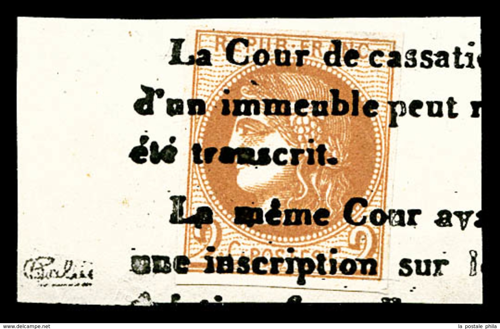 O N°40B, 2c Brun-rouge Report 2, Obl Typographique Des Journaux Sur Fragment, SUP (signé Calves/certificat)  Qualité: O  - 1870 Bordeaux Printing