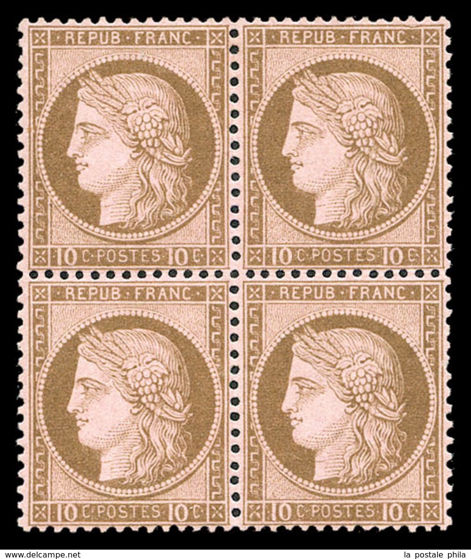 ** N°54, 10c Brun Sur Rose En Bloc De Quatre (2ex*), Fraîcheur Postale, Très Bon Centrage. SUPERBE (signé Brun/certifica - 1871-1875 Ceres