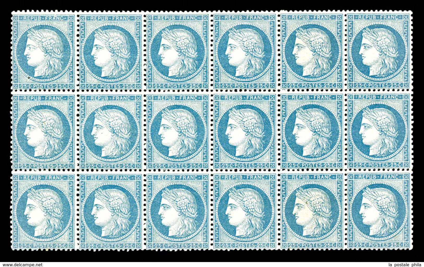 ** N°60A, 25c Bleu Type I, Bloc De 18 Exemplaires, Fraîcheur Postale. SUP. R. (certificat)  Qualité: ** - 1871-1875 Ceres