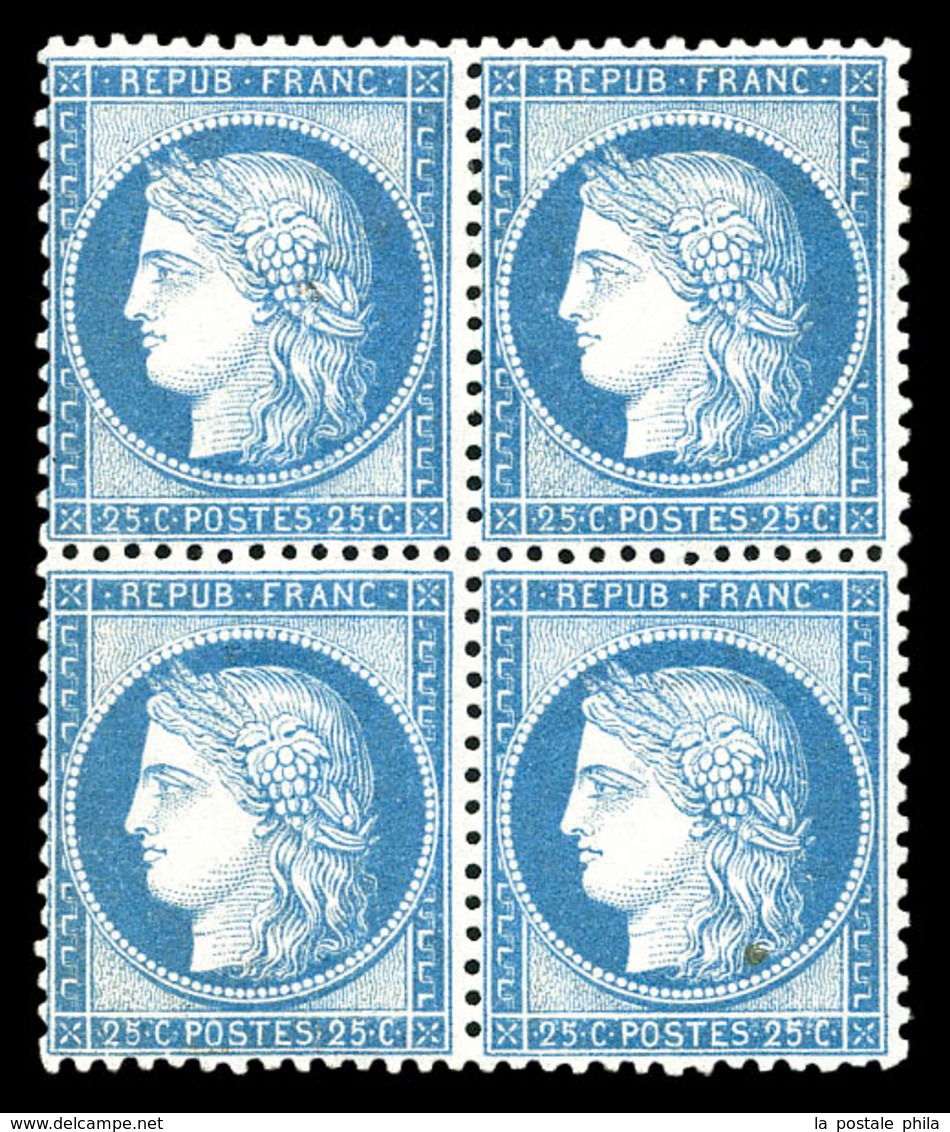 ** N°60C, 25c Bleu Type III, Bloc De 4 Bdf (2ex*), TTB (certificat)  Qualité: ** - 1871-1875 Cérès