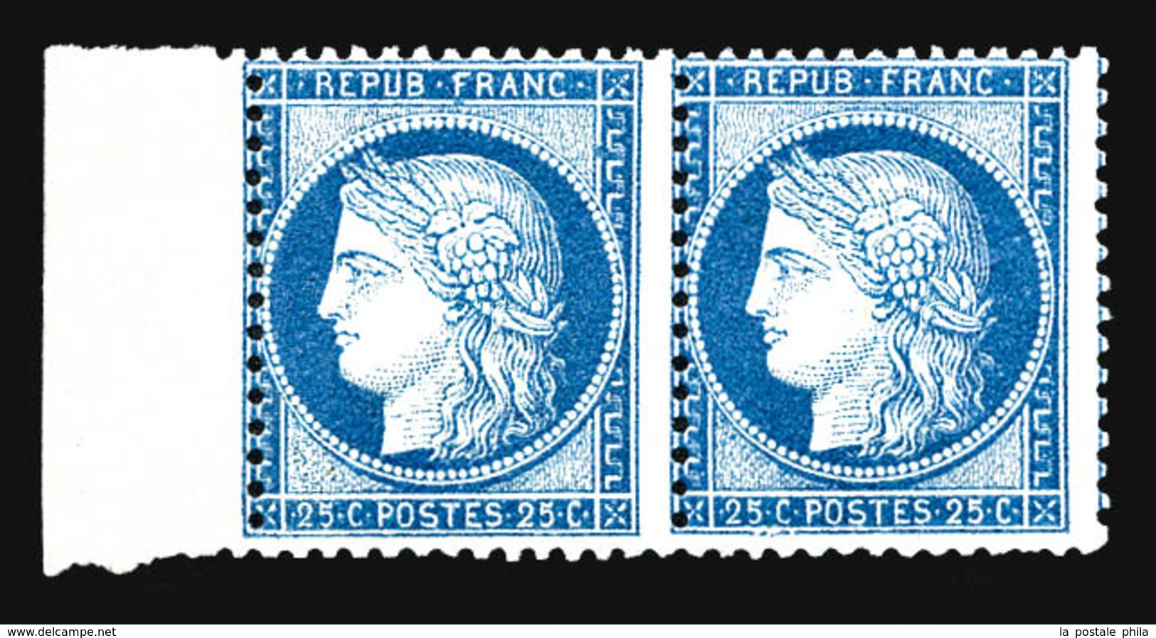 ** N°60C, 25c Bleu Type III En Paire Bdf Latéral, Fraîcheur Postale, SUP (certificat)  Qualité: ** - 1871-1875 Ceres